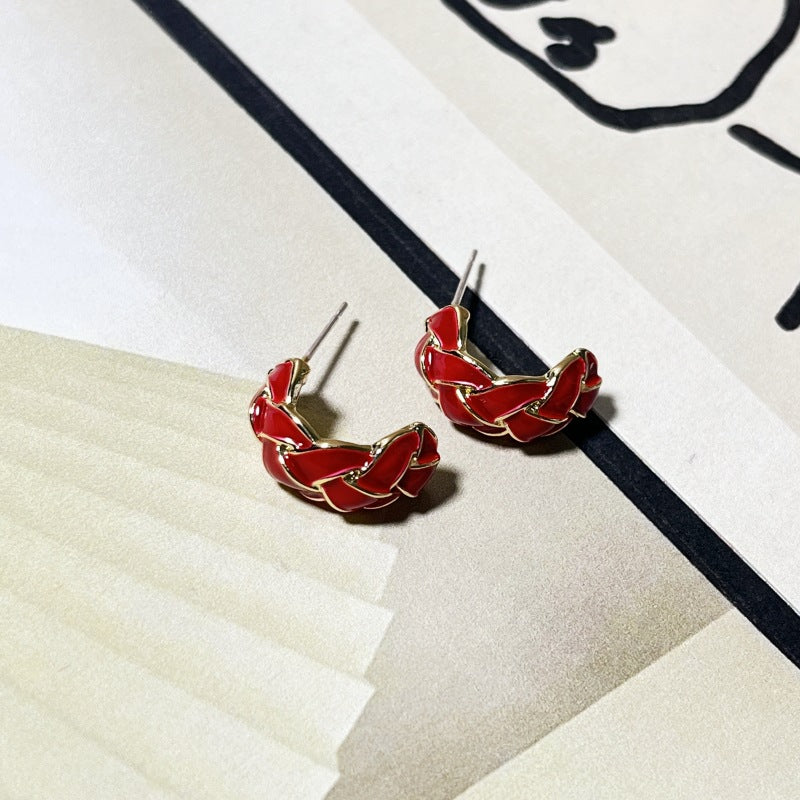 Wholesale Check Paint Type C Alloy Ear Studs